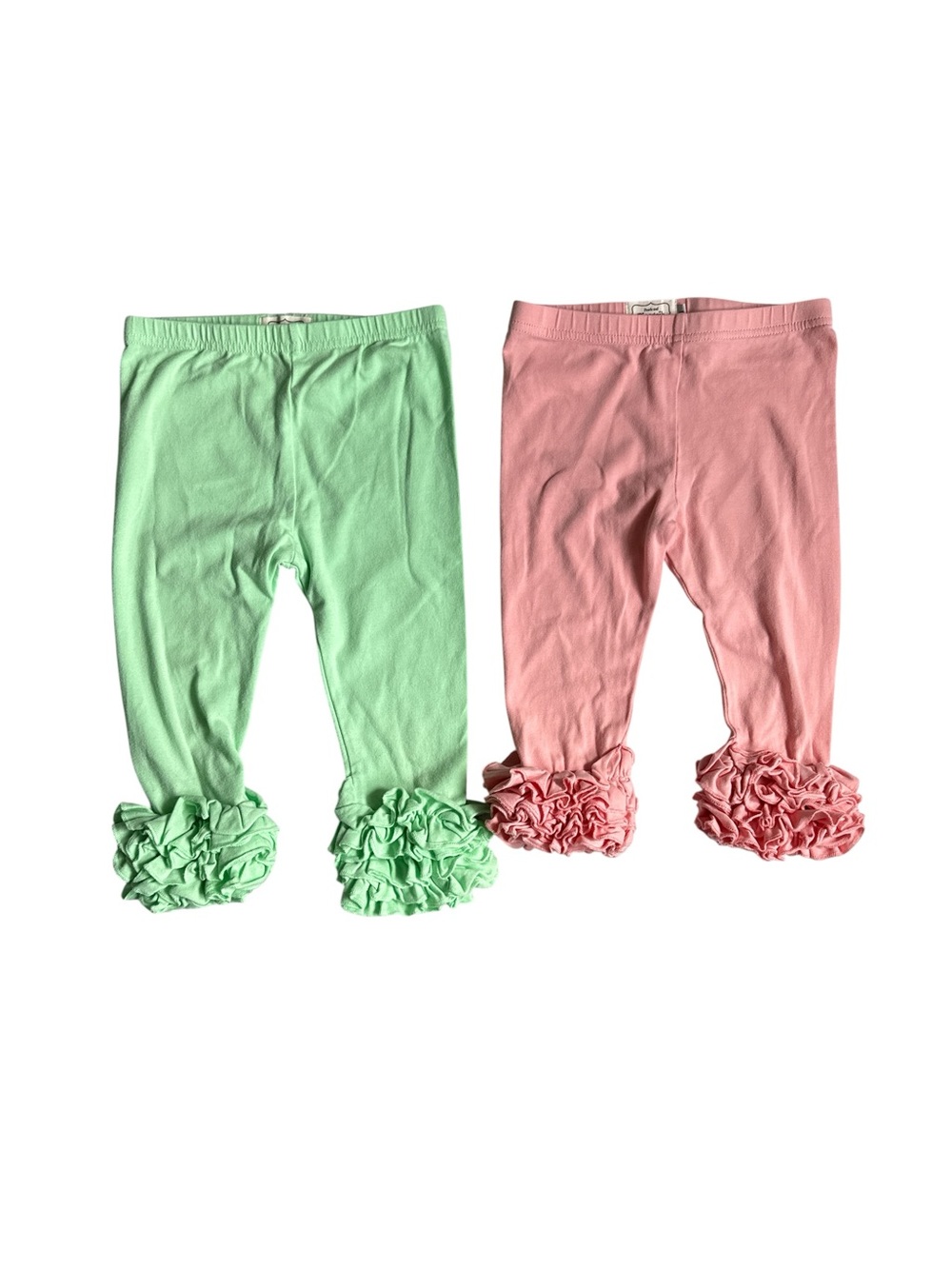 Pearls & piggytails Girls Ruffle Hem Leggings Set | Mint Green & Pink | Size 6